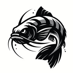 cartoon illustration of a fierce catfish in black and white