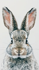Obraz premium Close Up Portrait of a Curious Rabbit with Long Ears and Detailed Fur Showing Texture and Intricacies Against a Plain Background