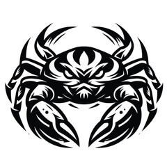cartoon illustration of a fierce crab in black and white