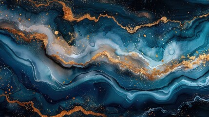 Fototapeta premium Abstract Marble Painting with Blue and Gold Colors