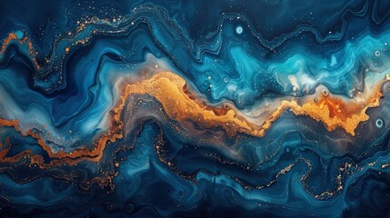 Fototapeta premium Abstract Blue and Gold Liquid Marble Texture Painting