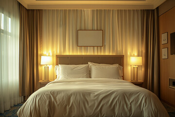 Hotel room classic interior, luxury residence with vintage decor, elegant sofa and grand window.