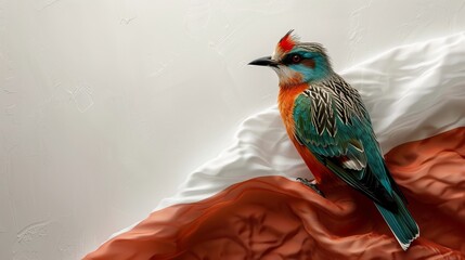 The flag of Hungary with a Turul bird, white background, super realistic, copy space