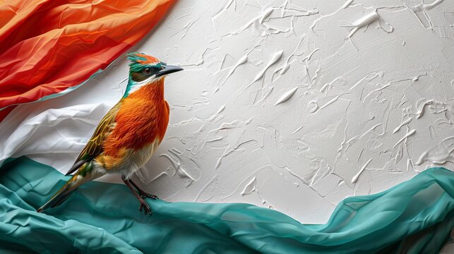 The flag of Hungary with a Turul bird, white background, super realistic, copy space