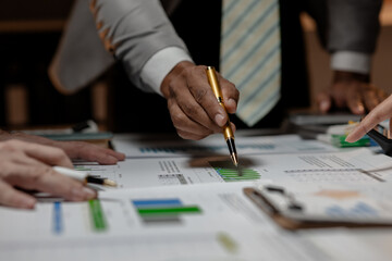 business meeting of these head of department in the boardroom, business people is brainstorming to...