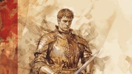 Obraz premium The painting of St. Florian of Lorch in Martyrdom in 3rd-Century Austria, Beige Background, Copyspace,Christian banner