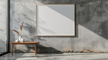 Mockup picture frame on concrete wall with empty space