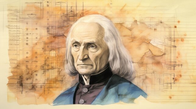 The painting of St. John Vianney Hearing Confessions in Small Rural Church, Beige Background, Copyspace,Christian banner
