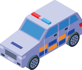 Modern police car parked with blue flashing light isometric view © ylivdesign