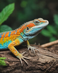 Naklejka premium a close up of a lizard sitting on a tree branch