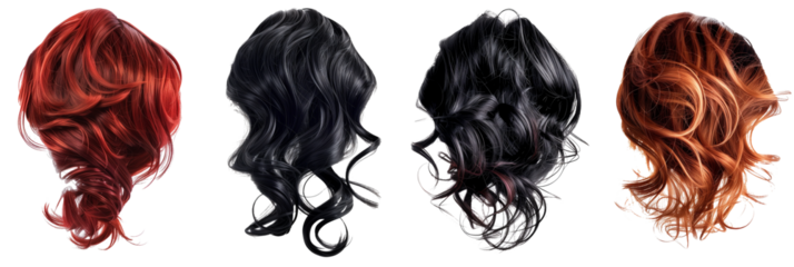 modern stylish hair wig isolated on transparent background