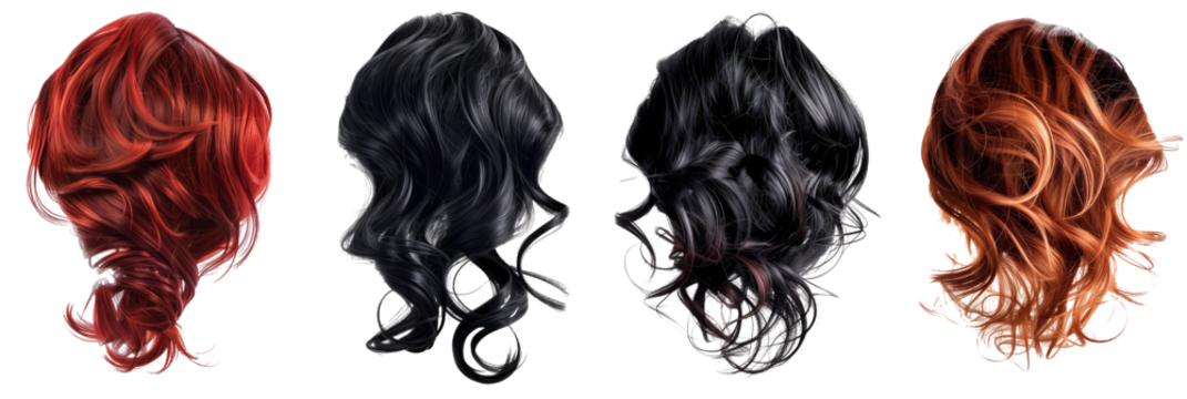 modern stylish hair wig isolated on transparent background 