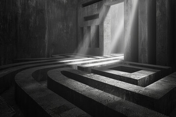 A maze highlighted by a beam of light