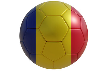 Football ball with Roman flag isolated on white transparent. Soccer in Romania