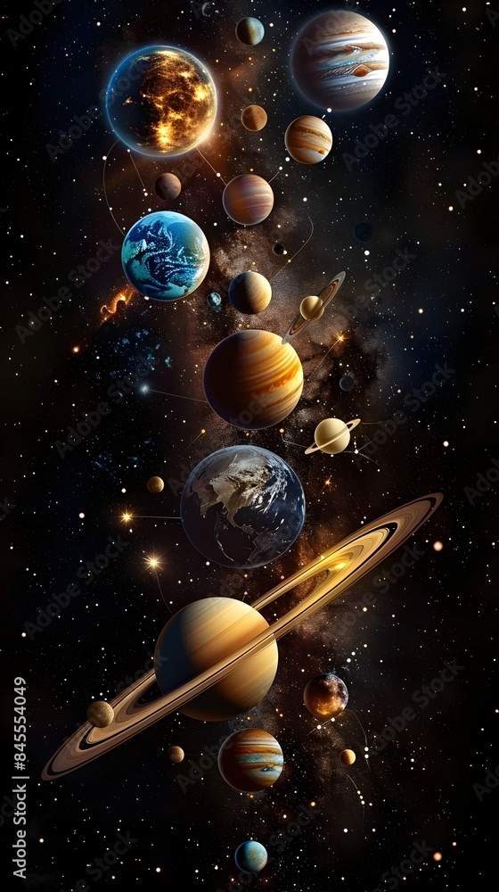 Aufkleber captivating orbital design of planets aligned in mesmerizing solar system frame
