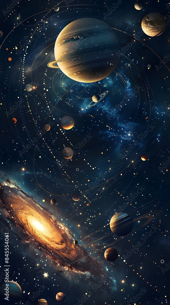 Aufkleber captivating orbital alignment of planets in an enchanting solar system frame
