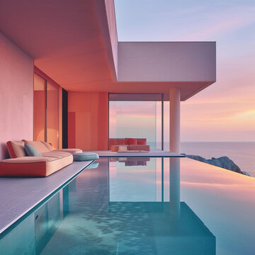 Beautiful Bauhaus type house with very clean lines, infinity pool and view out to the ocean.