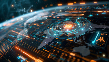 Digital Global Transactions,Illustrate a futuristic digital interface displaying real-time global transactions and financial data