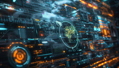 Digital Global Transactions,Illustrate a futuristic digital interface displaying real-time global transactions and financial data