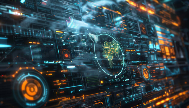 Digital Global Transactions,Illustrate a futuristic digital interface displaying real-time global transactions and financial data