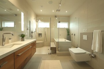 Modern Family-Friendly Bathroom with Accessible Fixtures and Step-Free Shower Design
