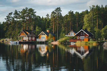 Obraz premium Image wooden pier in the lake view peaceful sunset created with generative AI image