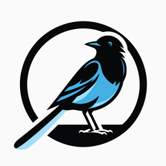 Blue bird on a branch, Magpie bird logo vector icon illustration
