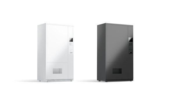 Blank black and white vending machine mockup, side view