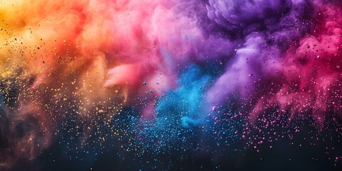 Obraz premium Celebrate Holi with a Vibrant Rainbow Color Background and Powder Explosion. Concept Holi Festival, Rainbow Color, Vibrant Background, Powder Explosion, Festive Celebration