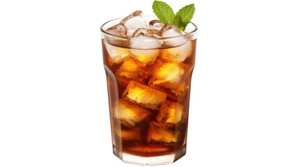 Photograph of a glass of mint iced tea with condensation droplets