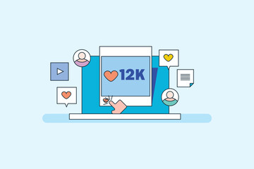 Counting social media likes for ad campaign. Ad campaign for brand awareness creation, Social media like, share and comments. Vector illustration background.