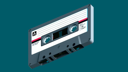 A classic old cassette tape for music or audio recording with background. 3D rendering.