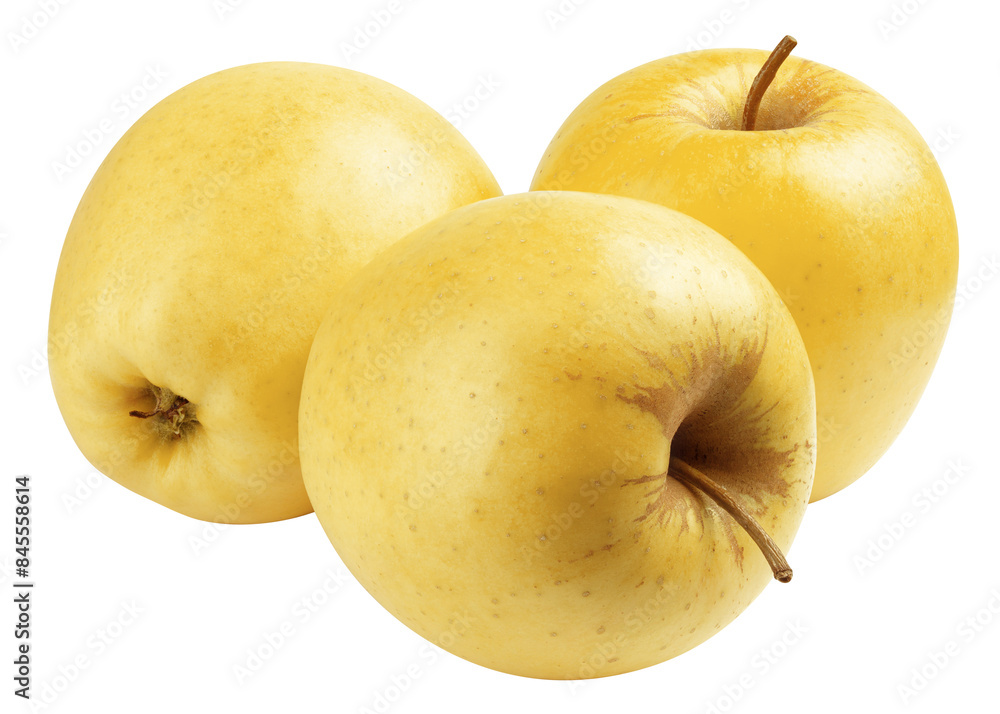 Wall mural yellow apple isolated on white background, full depth of field