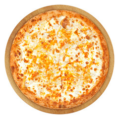 Pizza with cheese, isolated on white background, full depth of field