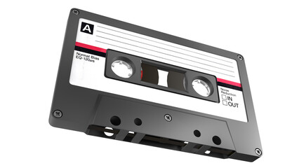A classic old cassette tape for music or audio recording with transparent background. 3D rendering.