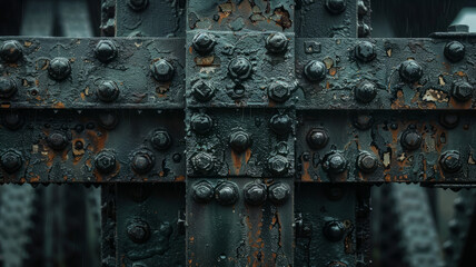 Close-up of rusty metal surface with rivets