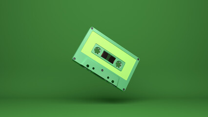 A classic old cassette tape for music or audio recording with background. 3D rendering.