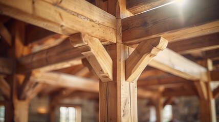 Wooden beams in an interior setting
