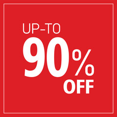 Up to 90% off. Vector design of red and white color. Sale design. Eps file.