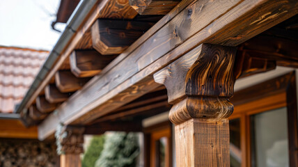 Wooden carved eaves of a house