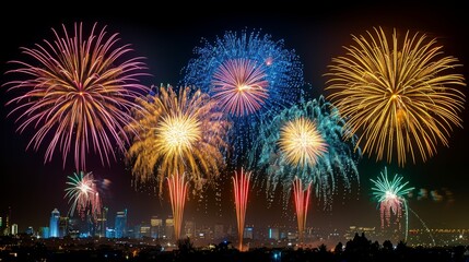 Fototapeta premium Patriotic Fireworks: A festive 4th of July fireworks show.