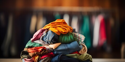 Supporting Low-Income Families Through Clothing Recycling and Home Decluttering Event. Concept Low Income Families, Clothing Recycling, Home Decluttering, Community Support, Event Planning
