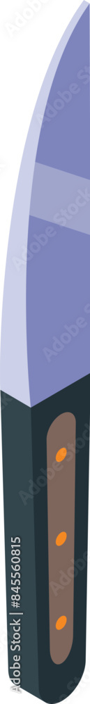 Poster sharp hunting knife with a wooden handle is pointing up in an isometric view