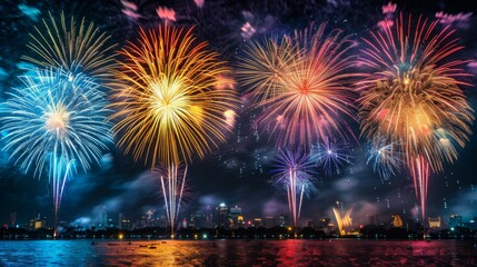 Obraz premium Patriotic Fireworks: A festive 4th of July fireworks show.