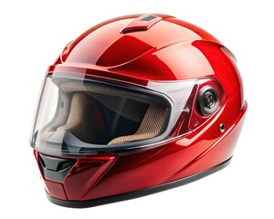 red motorcycle helmet on white background