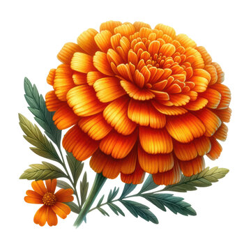 orange marigold flower watercolor style clip art preview
