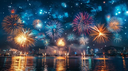 Fototapeta premium Patriotic Fireworks: A festive 4th of July fireworks show.