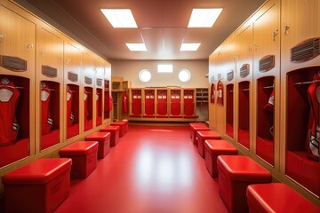 Classic Gridiron Charm: Neat Red & White Locker Room