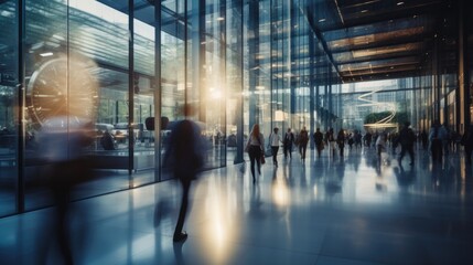 Urban Office Pulse: Abstract Blur of Busy Workers