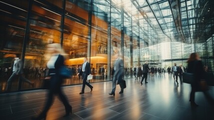 Frenzied Workplace: High-Speed Blur of Corporate Crowd